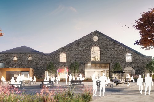 A computer-generated image of the exterior of The Coal Shed.